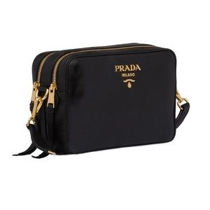 Prada Black Leather Double Zip Cross Body Bag